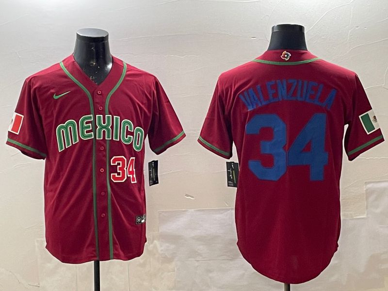 Men 2025 World Cub Mexico #34 Valenzuela Red Nike MLB Jersey style 1